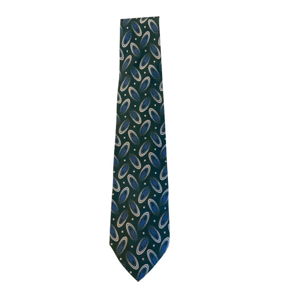 Vintage Polo Ralph Lauren Silk Tie Geometric Oval Forest Green Preppy Ivy League